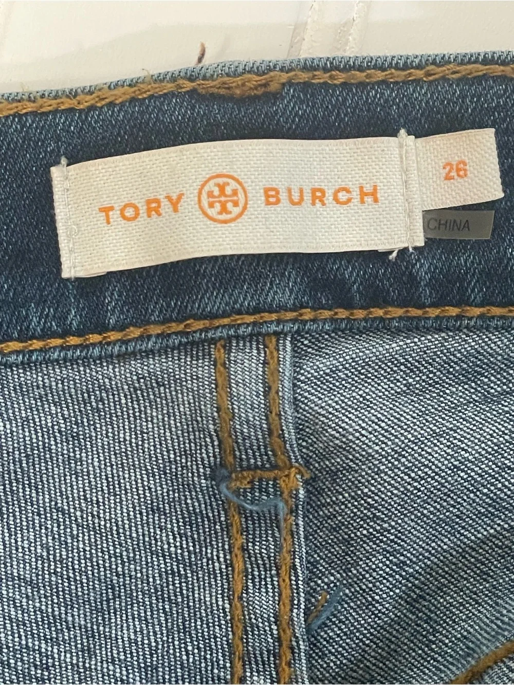 TORY BURCH blue mia red beaded embroidered jeans | SIZE 26